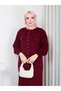 Modest Knit Skirt Set for Women: Knit Jacket and Skirt Two-Piece Set with Flap Pockets and Buttons, Winter, Burgundy - 4