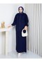 Modest Knit Skirt Set for Women: Knit Jacket and Skirt Two-Piece Set with Flap Pockets and Buttons, Winter, Navy Blue