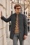 Men's Checkered, Buttoned, Mock Neck, Cashmere, Charcoal Grey Melton Coat - 4