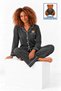 Women's Long-Sleeve Cotton Pajama Set with Bear Embroidery, Pockets, Anthracite, and Premium Buttons - 2