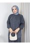 Modest Knit Skirt Set for Women: Knit Jacket and Skirt Two-Piece Set with Flap Pockets and Buttons, Winter, Dark Gray - 5