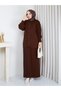 Modest Knit Skirt Set for Women: Knit Jacket and Skirt Two-Piece Set with Flap Pockets and Buttons, Winter, Brown - 3