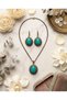 Bronze Women's Copper Jewelry Set with Zircon Accents: Turquoise and Zircon Stones, Ottoman-Style Vintage Necklace and Earring Set