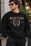 Boston Embroidered Logo Unisex Oversized Sweatshirt – Crew Neck Relaxed-Fit Casual Sweatshirt