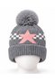 Unisex Kids' Knitted Beanie with Pom-Pom and Star Pattern, Fleece-Lined Design – Winter Beanie, Fold-Over Style, Ages 8–10