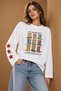 Women's 100% Cotton Oversized Long-Sleeve Boxy-Fit Ecru T-Shirt with Cowboy Boots Print - 4