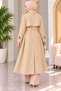 Women's Hürrem Long Trench Coat with Lined Fabric, Double-Breasted Wrap Neckline, Belted Design, and Pockets - 7