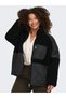 Plus-Size Women's Quilted Jacket with Mock Neck, Paneled Design with Plush Trim, Quilted Construction, Zippered Pocket, and Fabric Patchwork—Carohıo Quilt Mix Fleece Short Jacket - 3