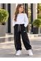 2-Piece Kids' Baggy Sweatpants, 3-Ply Winter Fabric, Brushed Inside Hem, Suitable for Girls and Boys, Printed Side Stripes, True to Size Fit - 2
