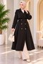 Women's Hürrem Long Trench Coat with Lined Fabric, Double-Breasted Wrap Neckline, Belted Design, and Pockets - 6