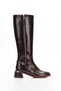 Women's Below-the-Knee Zipper Boots with Thick Heels 7035 COFFEE LEATHER - 4