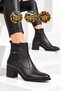 Women's Black Genuine Leather Zip-Up Fleece-Lined Heeled Boots 24115-1 - 3
