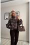 Plaid Bomber Jacket with Red Collar Trim - 3