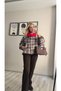 Plaid Bomber Jacket with Red Collar Trim