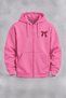 Unisex Pink Hooded Zippered Front and Back Cardigan with Bow Detail and Star Prints, 3-Ply - 2