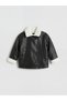 Trendy Picks from Kübra Butik: Girls' Faux Leather-Look Coat with a Plush Collar - 3