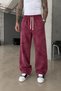 Men's Baggy Acid-Wash 3-Ply Brushed Inside Burgundy Sweatpants KE-7033 - 2
