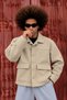 Men's Oversized Double-Pocket Melton-Blend Trendy Cream Jacket