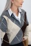 Gray Plaid Shirt-Detail Knit Sweater - 4