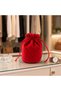 Red Flocked Drawstring Pouch, Soft Touch Storage Bag for Organizing Small Items, 6cm Bottom Diameter - 3