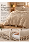 Special-Woven Muslin-Look Fabric – Use as a Piqué Set in Summer and a Bedding Set in Winter – Set with Ribbon Accents – Beige (Does Not Include a Flat Sheet) - 4