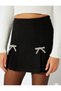 Mini Bow Detailed A-Line Tweed Skirt - 5