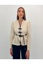 Avelina Belted Blazer with Belt Detail and Contrast Trimming, Paired with Pants—Cream and Navy Suit - 6