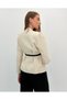 Avelina Belted Blazer with Belt Detail and Contrast Trims, Paired with Pants—Cream and Black Suit - 7