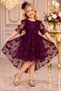 Children's Evening Gown with Butterfly Print and Plum-Colored Train, Aby211