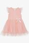 Girls' Dress with Ruffled Shoulders and Skirt, Tulle, Patterned, Ages 3–8, Salmon