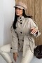 Women's Short Melton Coat with Belted Mock Neck, Stand-Up Collar, and Buttons - Plaid Trench Coat Jacket - 7