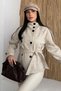 Women's Short Melton Coat with Belted Mock Neck, Stand-Up Collar, and Buttons - Plaid Trench Coat Jacket - 4