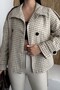 Women's Short Melton Coat with Belted Mock Neck, Stand-Up Collar, and Buttons - Plaid Trench Coat Jacket - 6