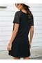 Women's short sleeve round neck viscose dress with stripe sleeve detail - 4