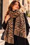 Milan | Women's Winter Shawl 66x195 cm | Taupe Color and Black Zebra-Print Oversized Tasseled Shoulder Shawl - 3