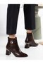 Brown Faux Leather Women's Casual Comfortable Heeled Boots - 3