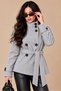 Women's Gray Mock Neck Short Melton Coat with Belt, Buttons, and Lining—Winter Jacket - 5