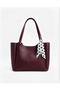 Burgundy Women's Scarf Zippered Shopper Hand and Shoulder Bag - 2