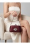 Burgundy Stone-Embellished Satin Clutch Bag with Silver Accents and Chain Strap for Women—Wedding and Engagement