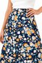 Navy Blue Floral Women's A-Line Midi Woven Skirt with Regular Floral Print - Viscose - 4