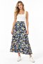 Navy Blue Floral Women's A-Line Midi Woven Skirt with Regular Floral Print - Viscose - 2