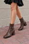 Women's Brown Zippered Blunt Toe High Heel Boots (7 cm) - 2