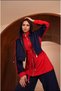 Women's two-piece set with a modal-textured paneled top, ruffles, and a hood