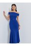 Blue Off Shoulder Mermaid Hem Midi Dress - 3