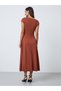 Rust Asymmetric Neck A-Line Midi Dress - 5
