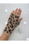 A pair of women's gloves with a leopard print, soft fur, and no fingers (mittens) - 2