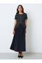 Black Twee-Look Pleated A-Line Maxi Dress - 3