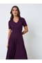 Purple Knit Midi Dress with Open Collar - 2