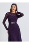 Purple Embellished Waist Lace A-Line Maxi Dress - 2