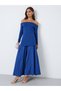 Blue Off-Shoulder Pleated A-Line Maxi Dress - 3